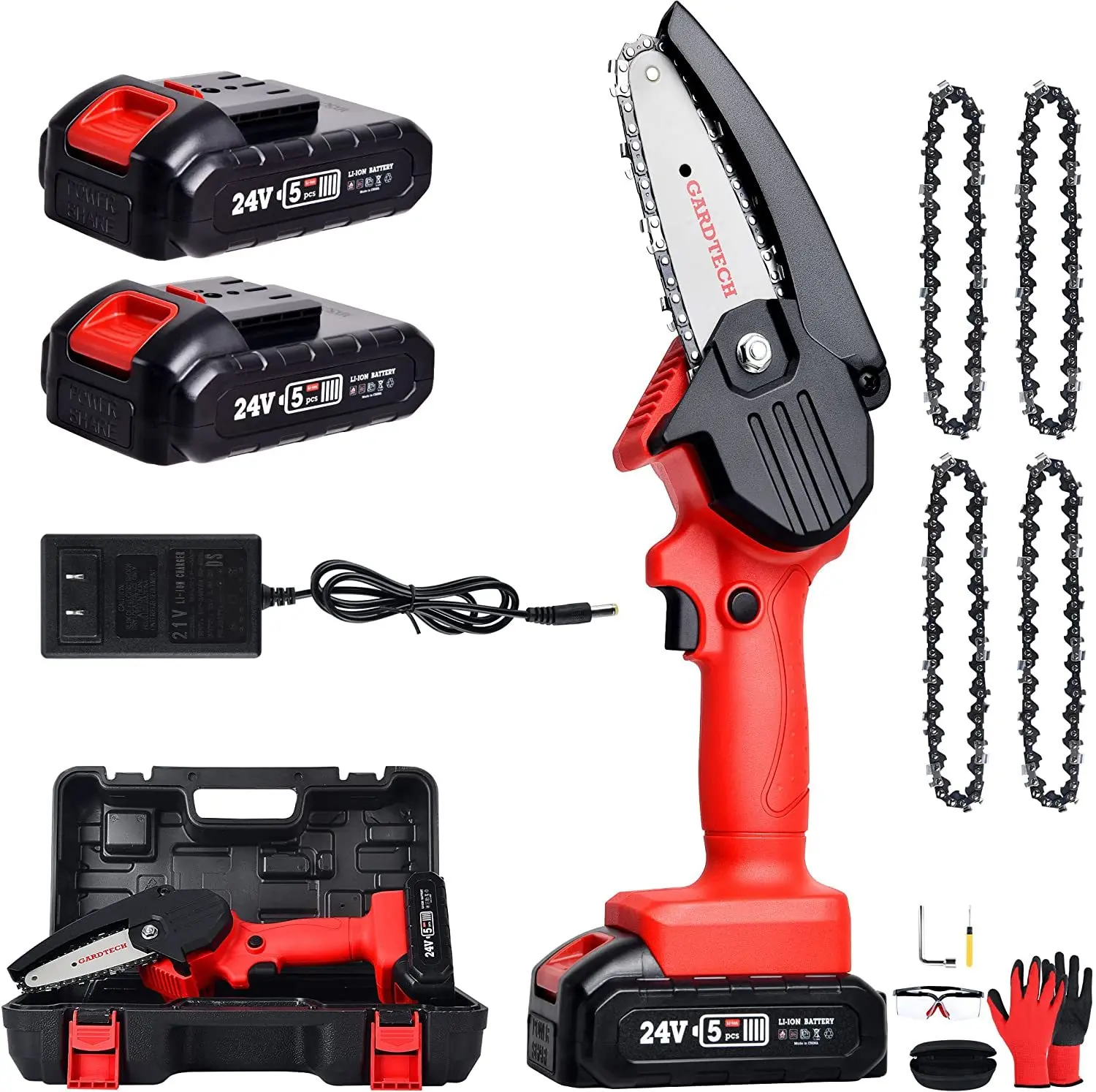 

Mini Chainsaw 4-Inch, Gardtech Battery Powered Cordless Chainsaw with Quick Charger for Wood Cutting Tree Metal wall plate