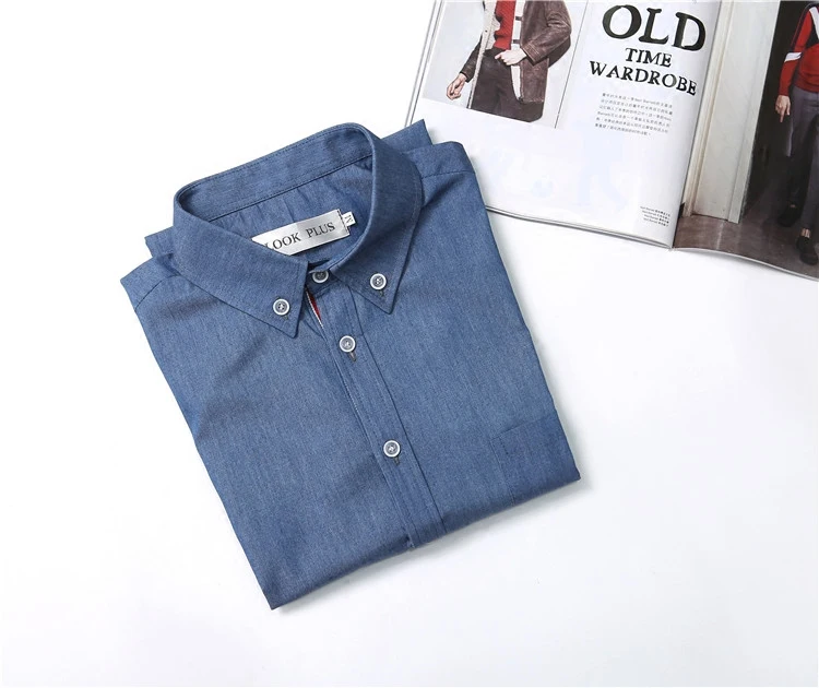 Spring and autumn new obviously the same TB ribbon washed denim shirt men's long-sleeved slim casual shirt tide