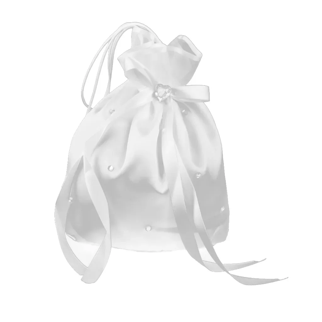 

2023New Bridal Flower Girl Drawstring Dolly Bag Crystal White Satin Handbag FOR Home Decoration