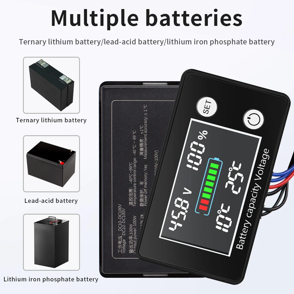 Цветной цифровой индикатор емкости аккумулятора с ЖК-дисплеем DC10V-100V тестер