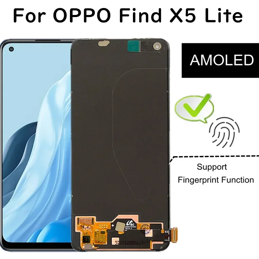 

ЖК-дисплей 6,4 дюйма AMOLED для OPPO Find X5 Lite CPH2371, сенсорный экран в сборе, сменный аксессуар