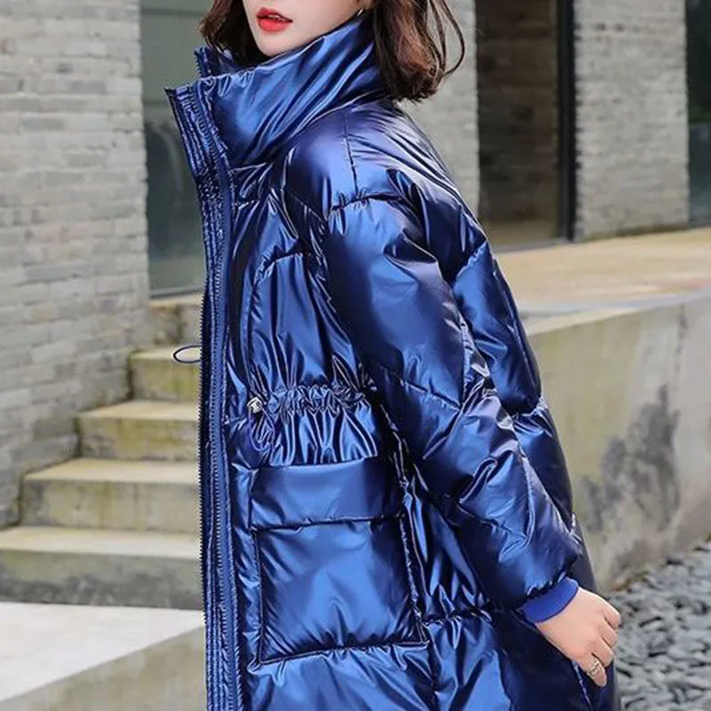 Winter Parkas Bright Cotton Jacket Women's Mid-Length Down Padded Jacket Loose Coat Thick Warm Female Outerwear Snow Coats 2022