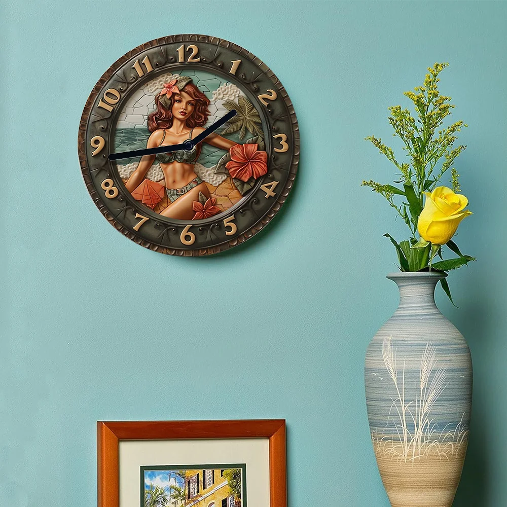 Бесшумные алюминиевые настенные часы с 2D купальником дизайн девушки-идеально