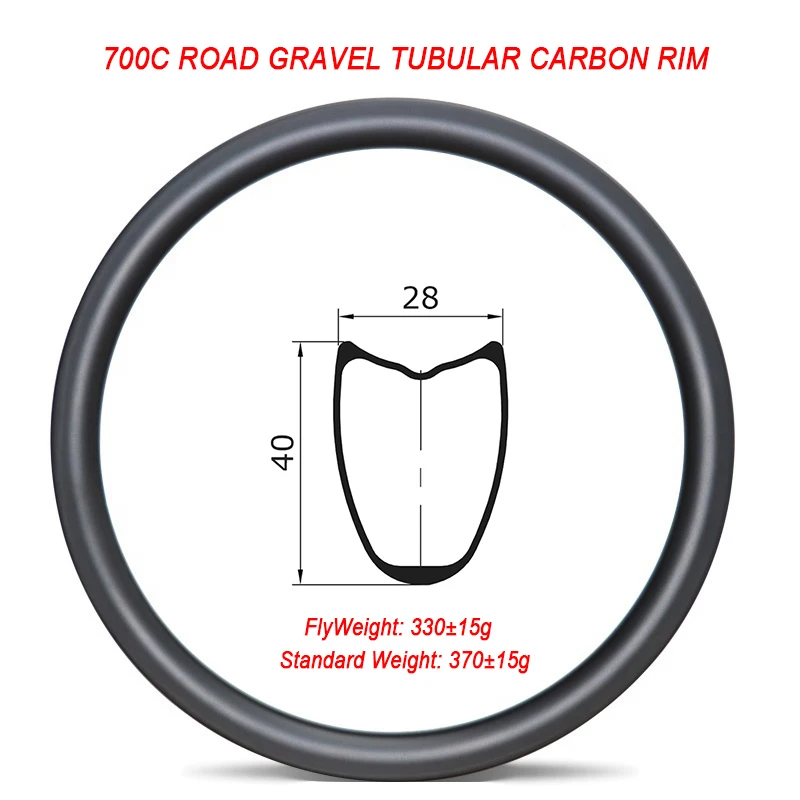 

Трубчатый углеродный обод для дорожного велосипеда 700C, Ширина 28 мм, глубина 40 мм, глубокий дисковый тормоз, гравий, велосипедное колесо, циклокросс UD 3K 12K, матовый глянцевый U-образный
