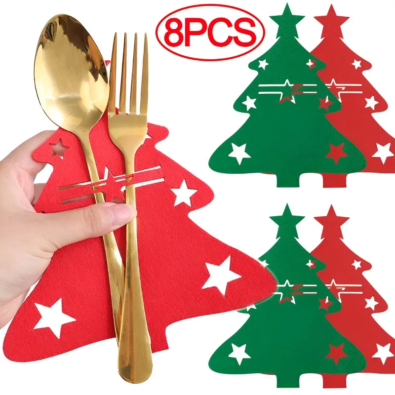 

Christmas Tree Cutlery Holder Knife Fork Covers Table Decor Xmas Tableware Holder Bags New Year Party Dinner Decoration Ornament