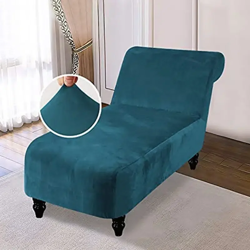 

Dark Teal Blue Velvet Armless Sofa Full Cover, Elastic, Lounge Chair Full Cover For Home And Interior (includes 1x Sofa Cover)