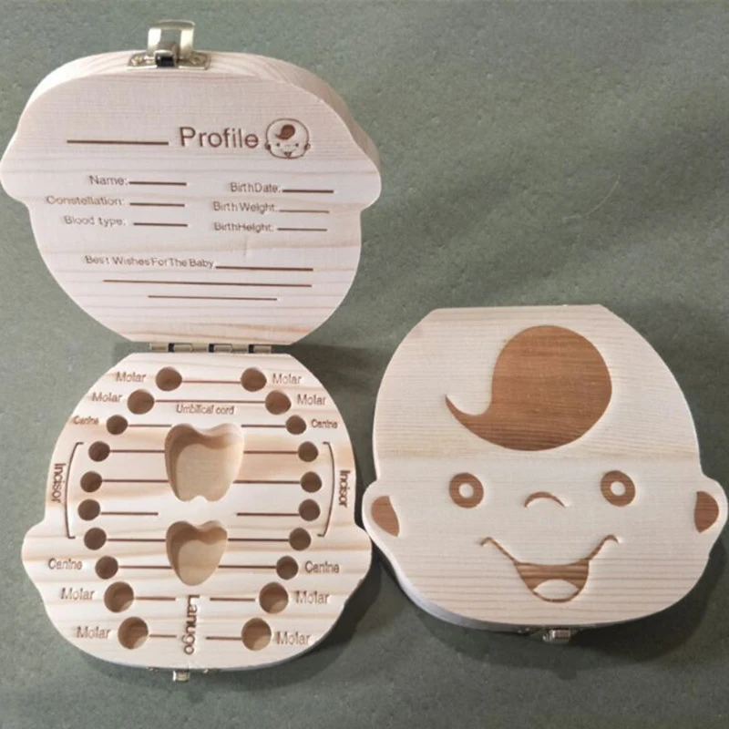 

Aqumotic Wooden Girl Boy Baby Deciduous Tooth Collection Jar Storage Box Spanish Russian Japanese Greek Growth Memorial