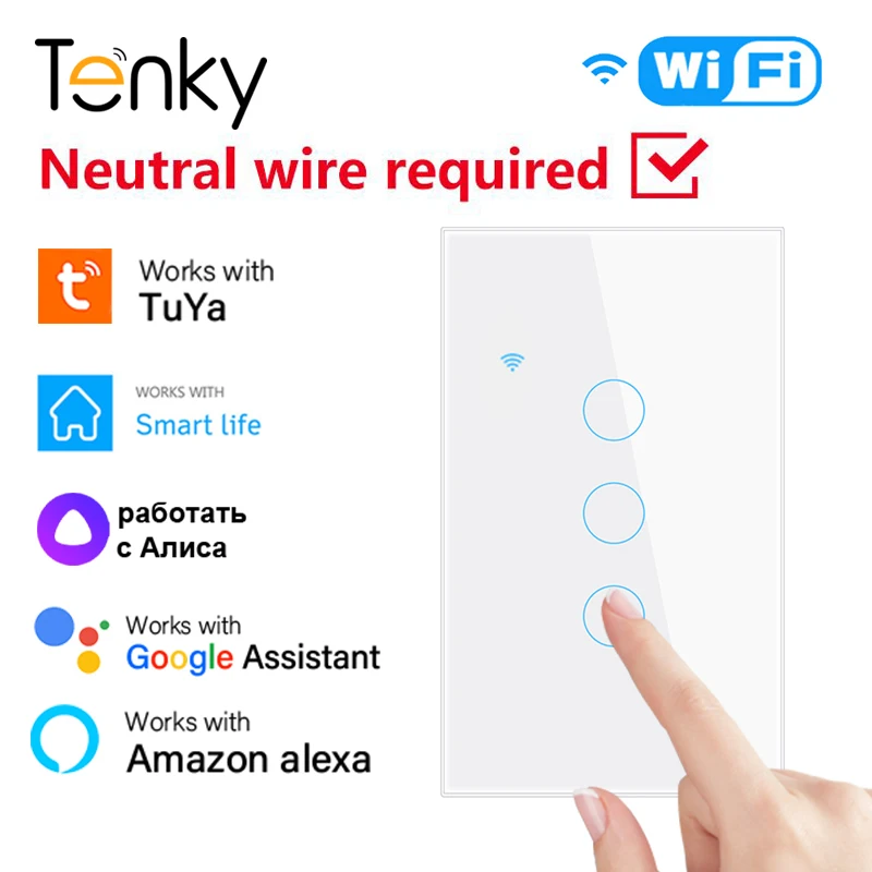 

Tuya WiFi Smart Touch Switch US 1/2/3/4 Gang 2 Wiring Methods Neutral Wire Required Work with Smart Life Alexa Google Home Alice
