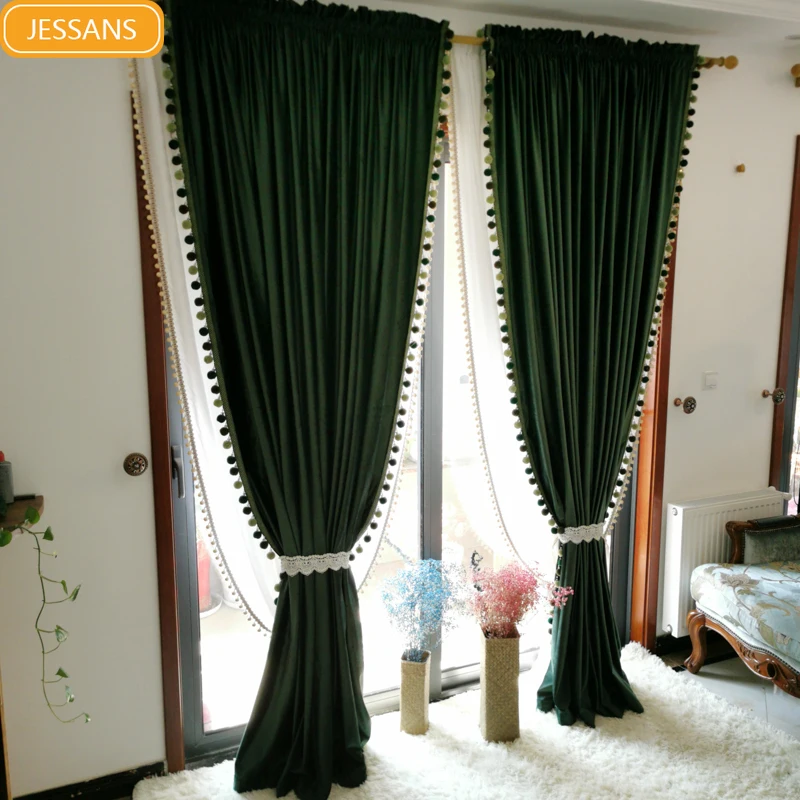 

High-grade Velvet Lace Stitching Thickened Blackout Curtains for Living Room Bedroom Home Improvement Products