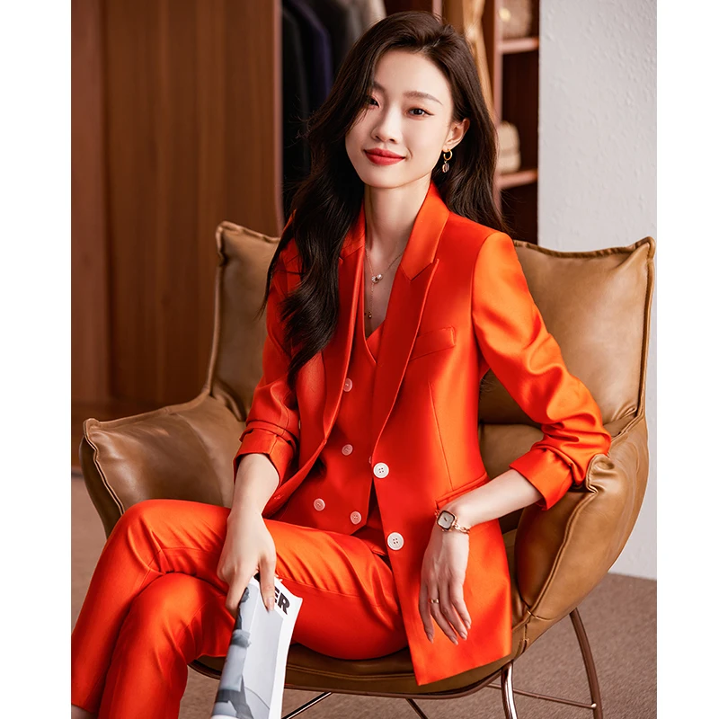 Vest professional dress women autumn and winter beauty pink suit white-collar hotel front desk professional suit jewelry shop wo