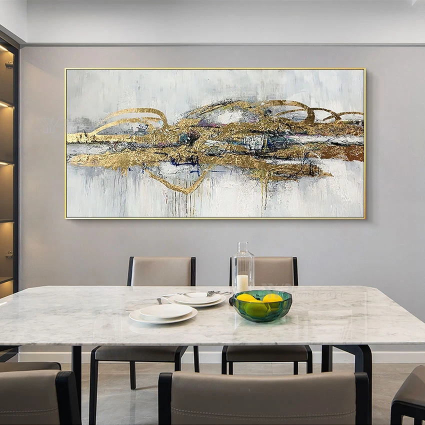 

Gold Picture On The Wall Handmade Abstract Oil Painting On Canvas Home Decor Mural Hang Poster For Living Room Sofa Bedroom