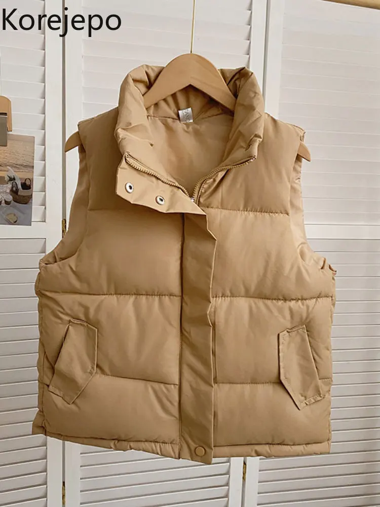 

Корейская хлопковая куртка с воротником-стойкой, женский осенне-зимний новый корейский топ 2022, повседневный свободный Универсальный жилет ...