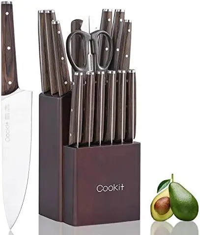 

Knife Sets, 15 Piece Knife Sets with Block for Kitchen Chef Knife Stainless Steel Knives Set Serrated Steak Knives with Manual