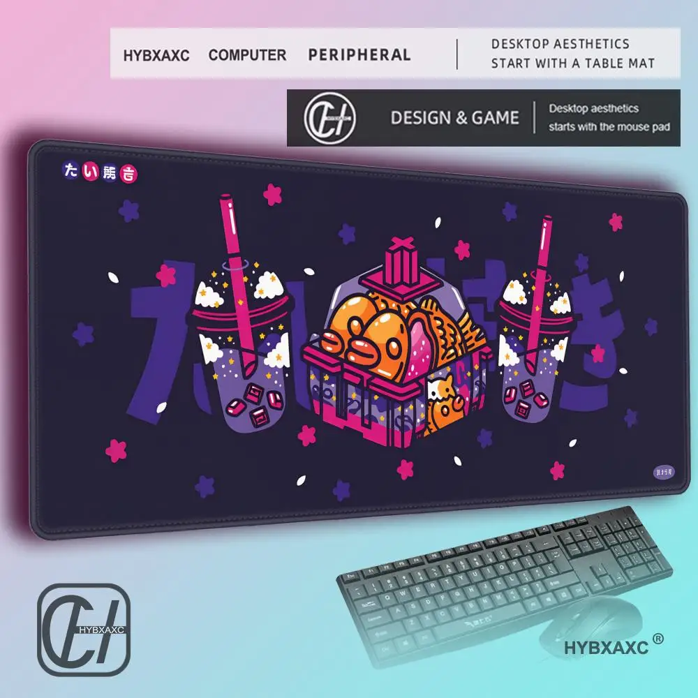 Фото Игровой коврик для ноутбука HYBXAXC из натурального каучука, ультрабольшой, с дизайном «Кавайный Тунец Терияки» и «Волнообразным полем», шелковисто-гладкий, для киберспорта, настраиваемый №2