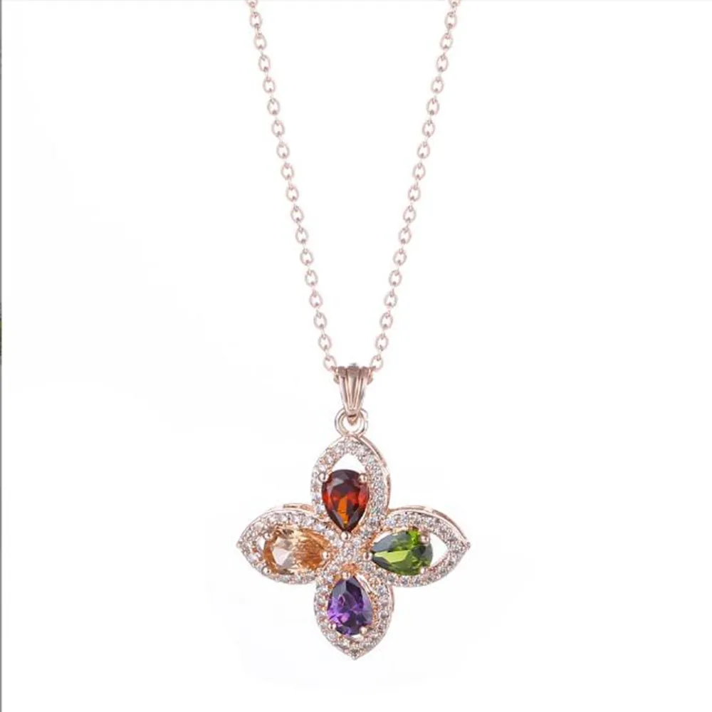

Grier Rainbow Colorful Leafs Zircon Pendent Necklace Long Chain For Women Luxury Crystal Fine Jewelry 2022 New