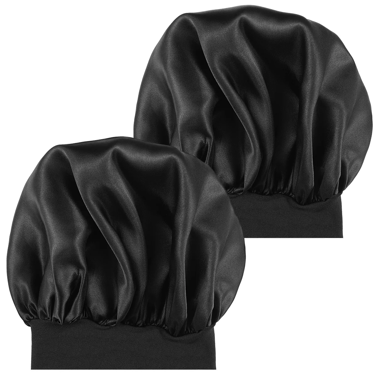 

2pcs Sleeping Caps Black Color Wide Side Elastic Nightcaps Hair Loss Caps for