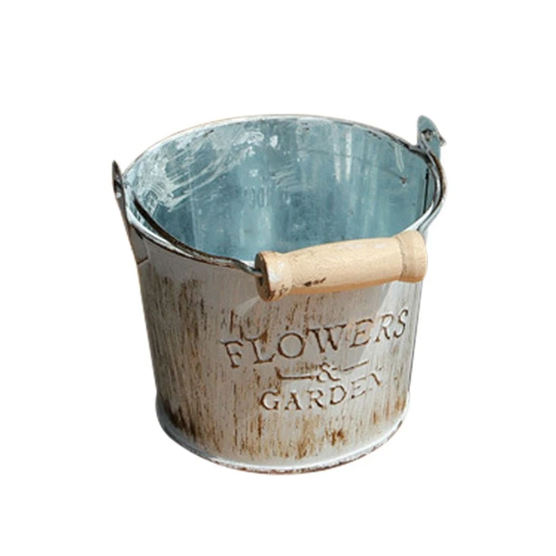 

2X Country Retro Old Metal Flower Bucket Flower Metal Craft Iron Bucket Small Flower Pot