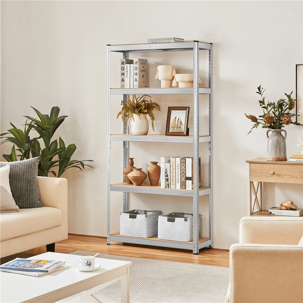 

5 Shelf Adjustable Metal Boltless Storage Shelf, Silver (L X W X H) 35.50 X 12.00 X 71.00 Inches Storage Holders & Racks