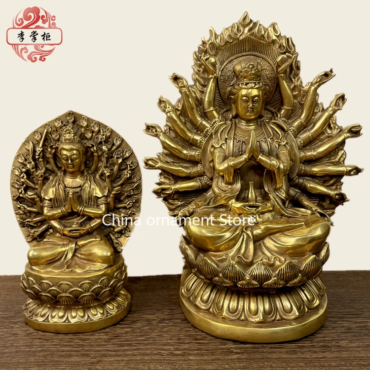 Большая утолщенная статуя Будды Бодхисаттвы Гуаньинь тысячи рук из чистой меди