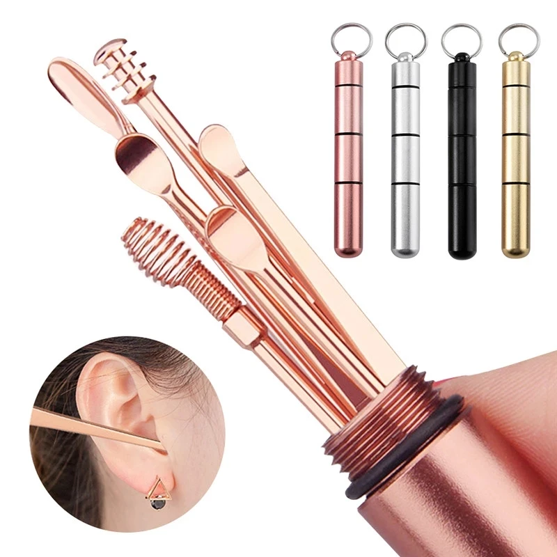 

6 piece set of stainless steel earwax collector spiral turn ear pick ear pick to clean the ear portable ear cleaning tool earwax