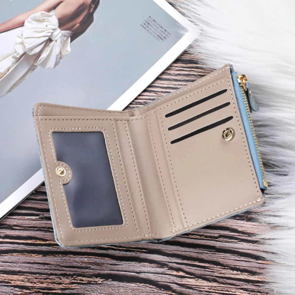 

Кошелек женский двойного сложения с вышивкой в виде кошки, портативный износостойкий бумажник для мелочи, хранение карт