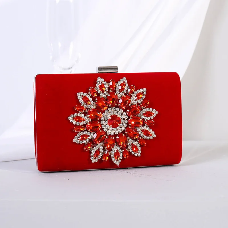 

New Velvet Sunflower Drilled Bag Evening Bag Vintage Celebrity Cheongsam Matching Elegant Clutch Women's Small Square Bag