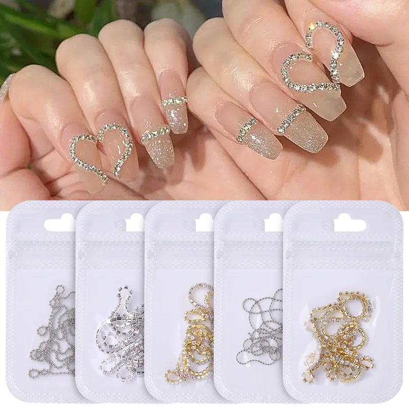 

Nail Rhinestones Chain Gold Silver AB Colors Stone 3D Nail Art Decorations Accessory Metal Steel Ball Chain Charms Nail Jewelry