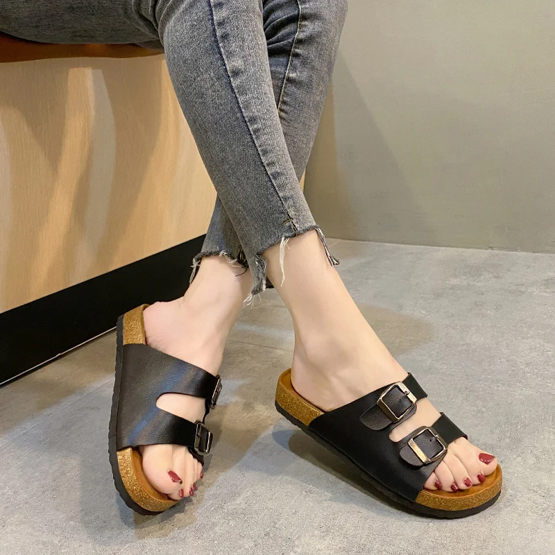 2023 Cork Woven Thick-soled Slippers  Non-slip Fashion Thick-soled Wedge Slippers Waterproof Platform Women's Shoes