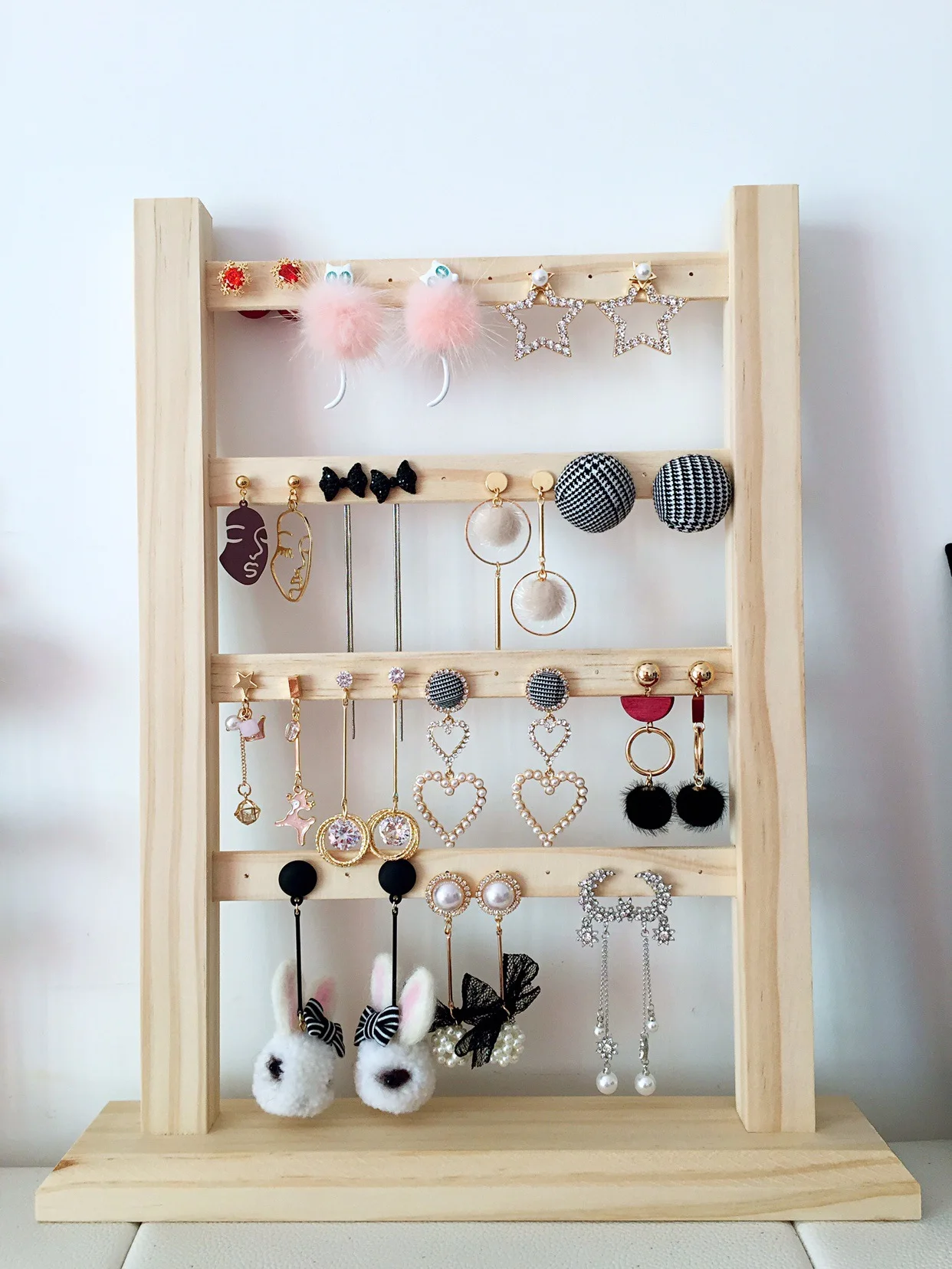 40 Holes Wooden Jewelry Display Hanging Rack Stand Earrings Necklace Organizer Holder Window Hanger Card Shelf