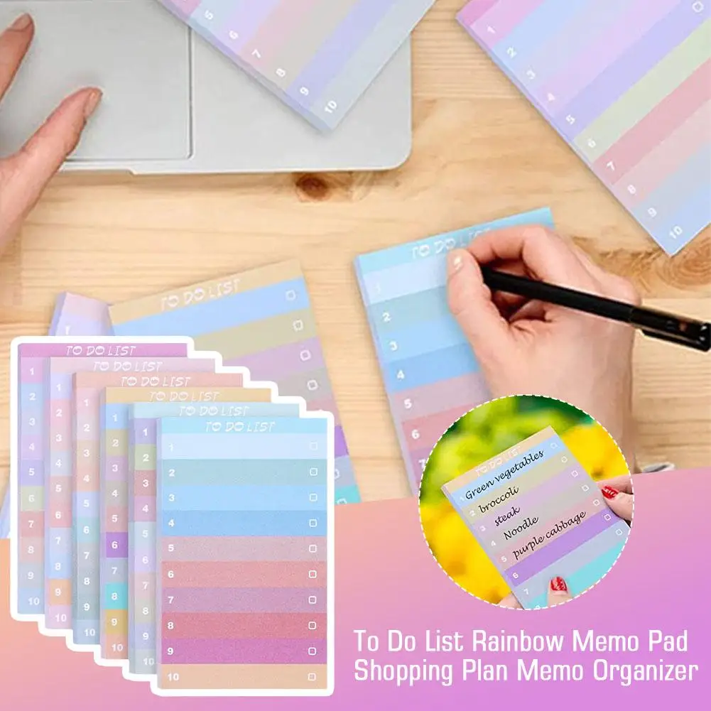 

50 Sheets To Do List Sticky Notes Multicolor Rainbow Shopping Memo Plan Notepad Learning List Office Notepad Stationery S1E4