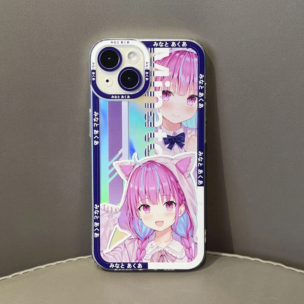 

Cute Hololive Girl Minato Aqua Angle Eyes Phone Case for IPhone 14 13 12 11 Pro Max Mini 8 7 Plus Xs Xr X Se 2022 Laser Funda