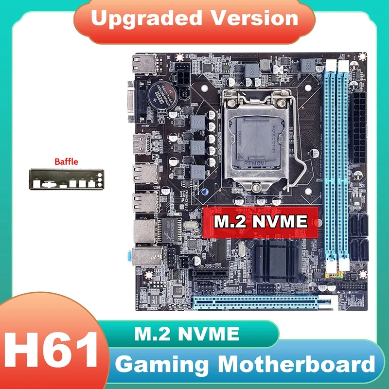 

H61 Motherboard+Baffle LGA1155 M.2 NVME Support 2XDDR3 RAM PCIE 16X For Office For PUBG CF LOL Gaming Motherboard