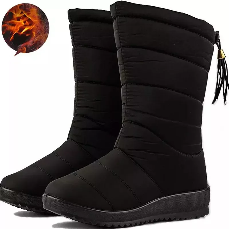 

2023New Boots Women Mid-Calf Waterproof Snow Boots Warm Fur Female Boots Winter Shoes Woman Footwear Chaussures