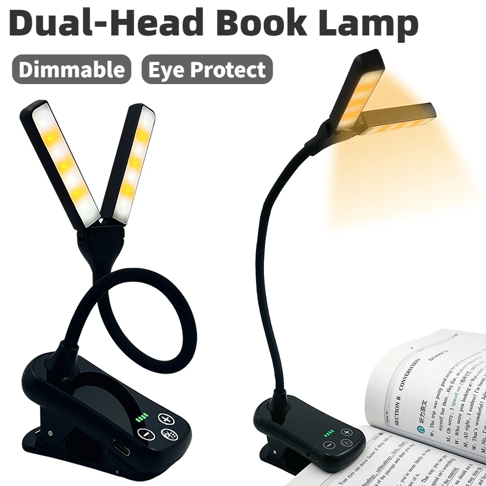 

LED Eye Protection Book Night Light Adjustable Mini Clip-On Study Desk Lamp Battery Powered Flexible for Travel Bedroom Reading