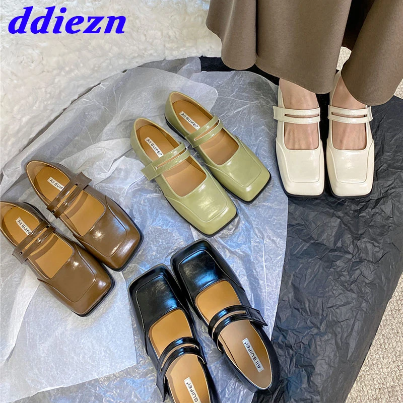 

Oxfords Hook Flats Shoes For Women 2023 Spring Summer Loafers Fashion Loop Ladies Flat Sandals Square Toe Female Outside Shoes