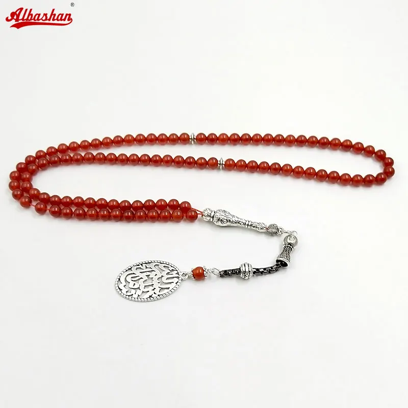 

ALBASHAN Tasbih Natural Red Agate Stone 99 beads 6mm Pocket Prayer Beads Muslim Bracelet Arab Fashion Gift Islamic Rosary