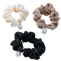 women satin pearl hair elastic scrunchies ponytail holder fashion elastic hair bands for girls accessories