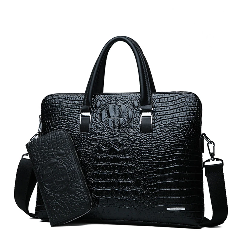 

Fashion Business Men Briefcase Crocodile Pattern Leather Laptop Handbag Waterproof Travel Office Shoulder Messenger Bag Satchel