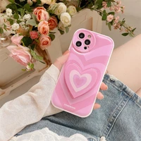 cute layered pink hearts invisible folding stand soft phone case for iphone 11 12 13 pro max x xs xr full lens protection cover