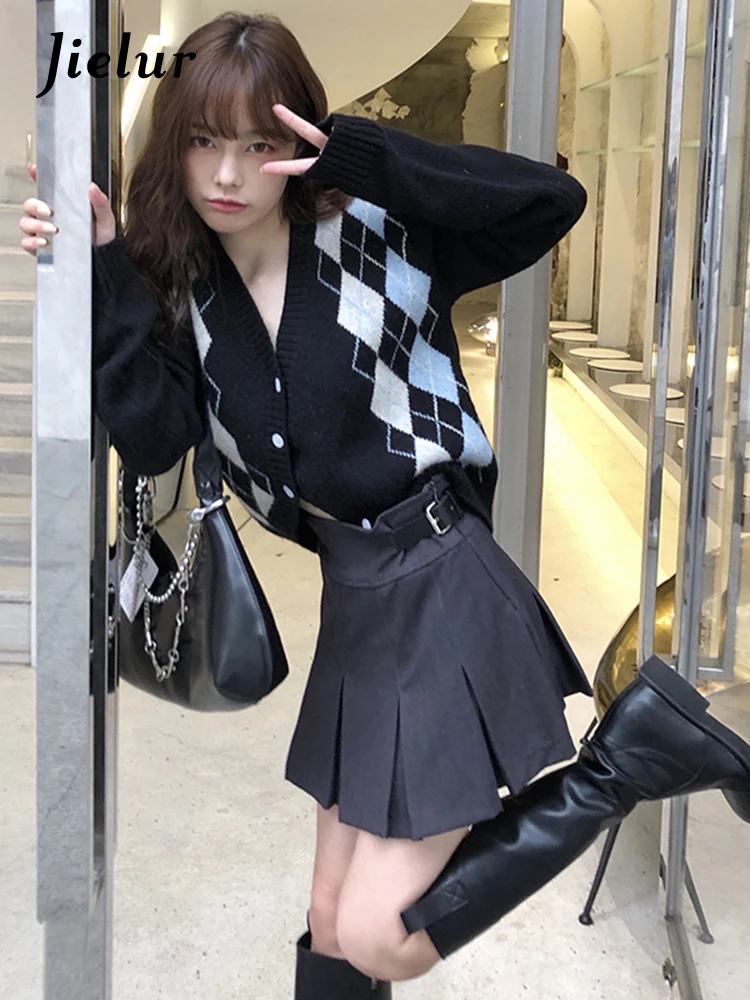 Jielur Вязаный свитер в ромбическую клетку новый корейский модный осенний