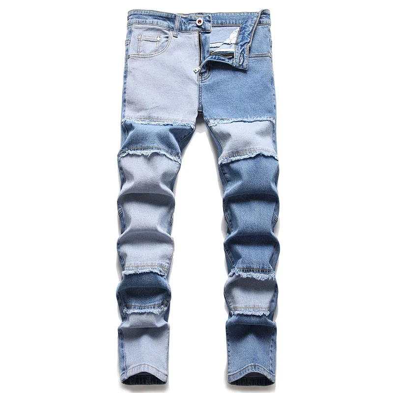 

Mens Cotton Jeans Autumn Fashion Stitching Patch Slim Skinny Jeans Men Trousers Casual Male Denim Pants Vaqueros Hombre