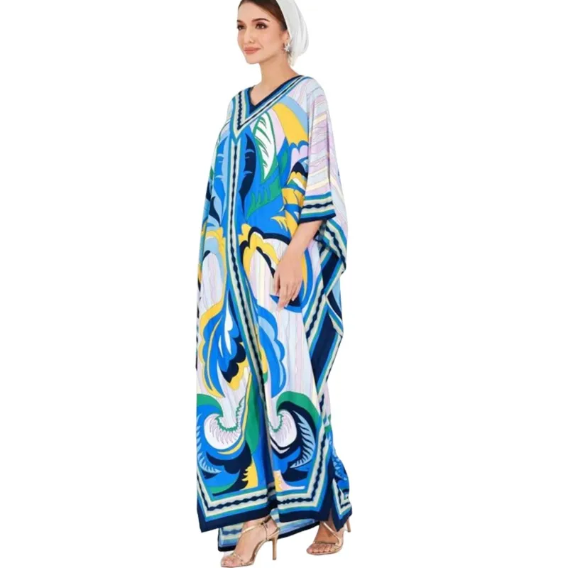 Vesitdo Feminine Middle East Indonesian Muslim Robe Fashion Print Casual Comfortable Beach Skirt Loose Temperament Elegant Dress