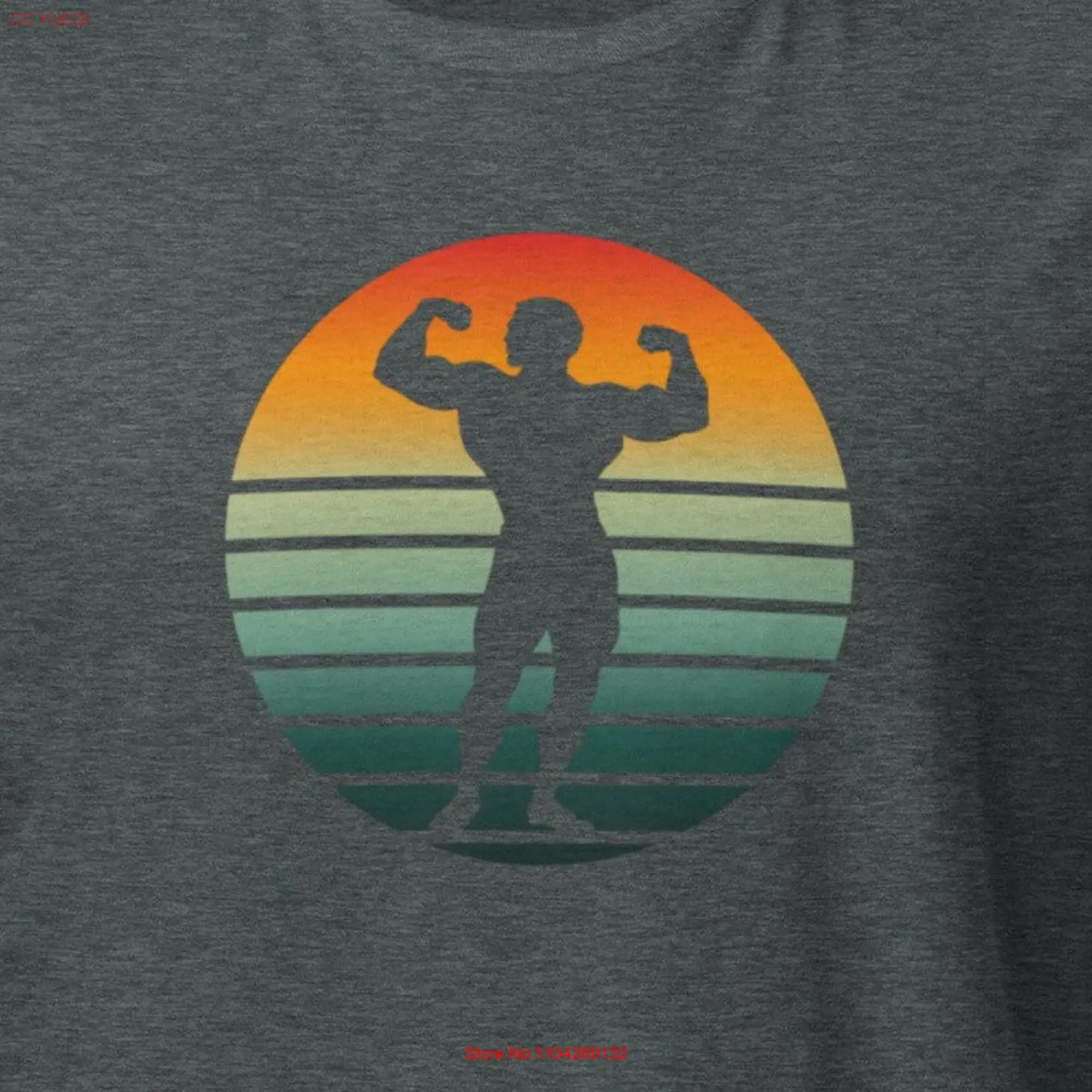 Футболка Body Builder Flex Silhouette Synthwave Sun Swole Swagger Gym Бодибилдинг Тренировки с длинными или