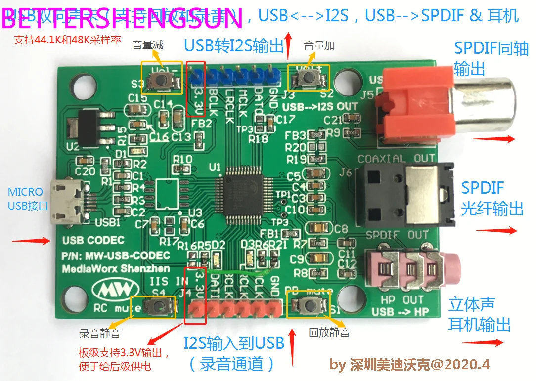 

USB звуковая карта USB к I2S USB к SPDIF звуковой карте записи