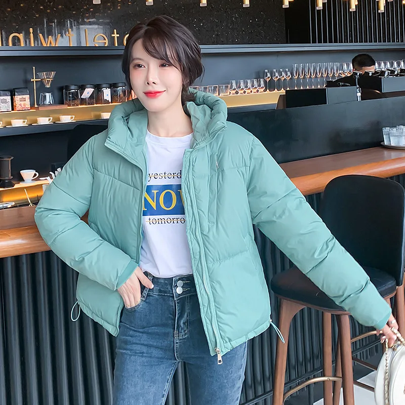 2022 Winter Women's Cotton Coat Cotton Jacket Korean Fashion Loose Cotton Coat St Collar Long Sleeve Solid Color Short Top