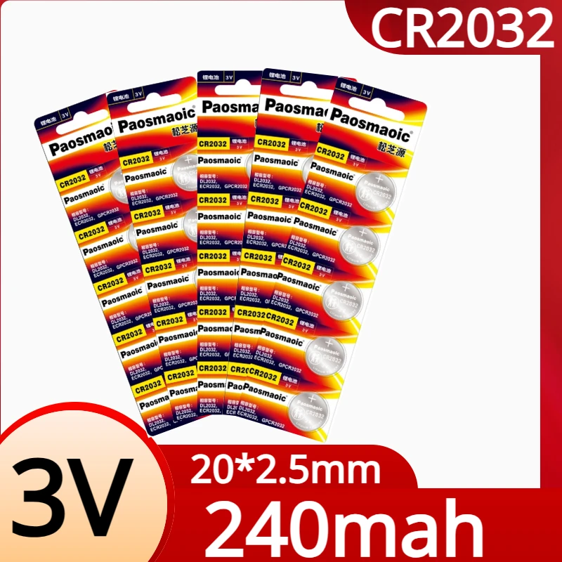

CR2032 3V Coin/Button Cell Lithium Ion Batteries for Watch Battery Remote Control for Cars High Capacity Three-year Warranty