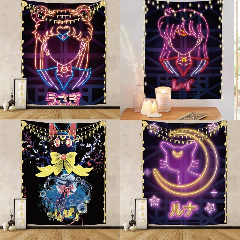 

Sailor Moon Fluorescence Tapestry Anime Cute Style Tapestries Suitable for Living Room Bedroom Collect Aesthetic Decoration