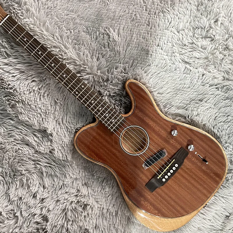 

6 String TL Acoustasonic Natural Electric Guitar Semi-Hollow Body S Pickup Rosewood Fretboard Chrome Hardware Fast Delivery