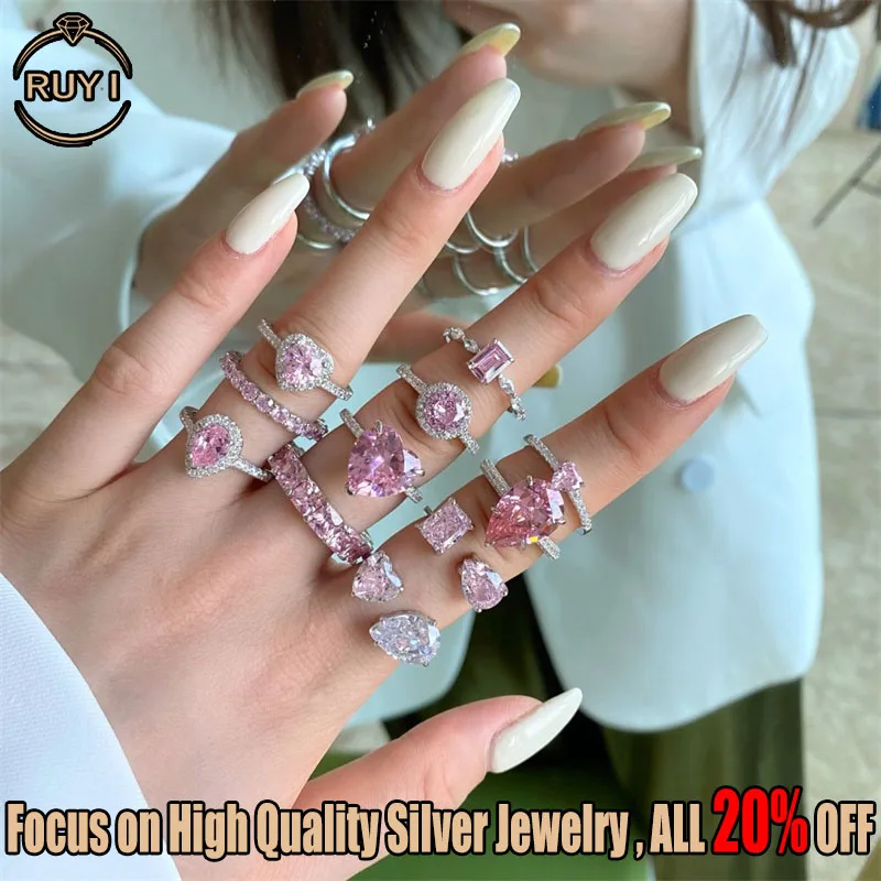 

Женское кольцо из серебра 925 пробы светильник-роскошное розовое кольцо в форме капли воды, милое темпераментное кольцо, ярко-розовое ювелир...