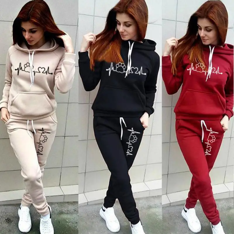 

Two Piece Sets Casual Tracksuit Women Hooded Pullover Hoodies and Pants Suit Outfits Female Sweatshirts Autumn Spring Tracksuits